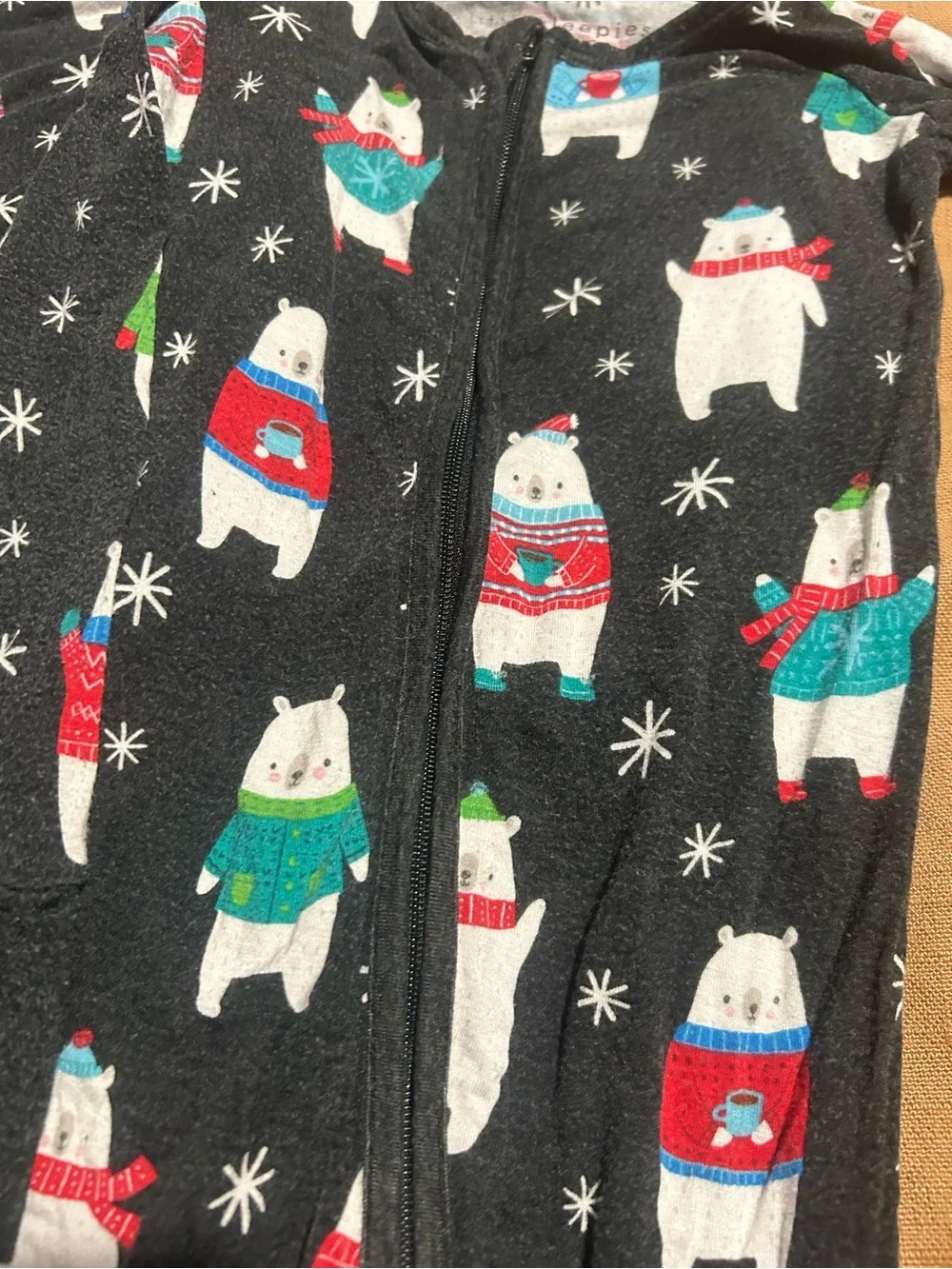 Little Sleepies Holiday Polar Bear Zippy-Black